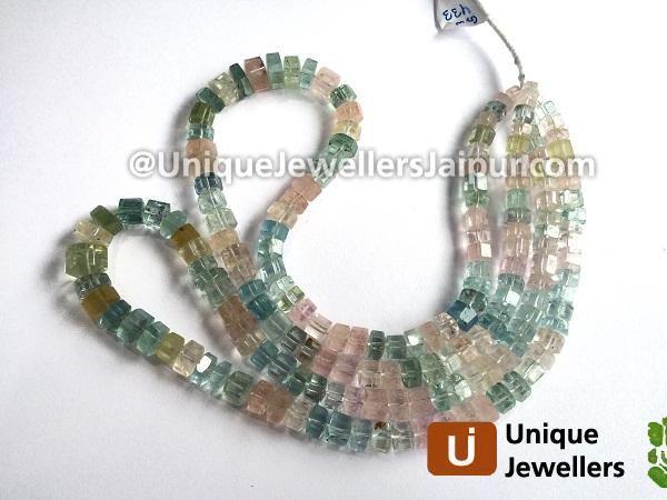 Multi Aquamarine Step Cut Roundelle Beads